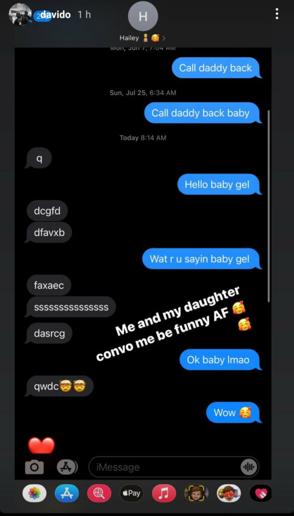 Davido shares a hilarious conversation he had with his second daughter