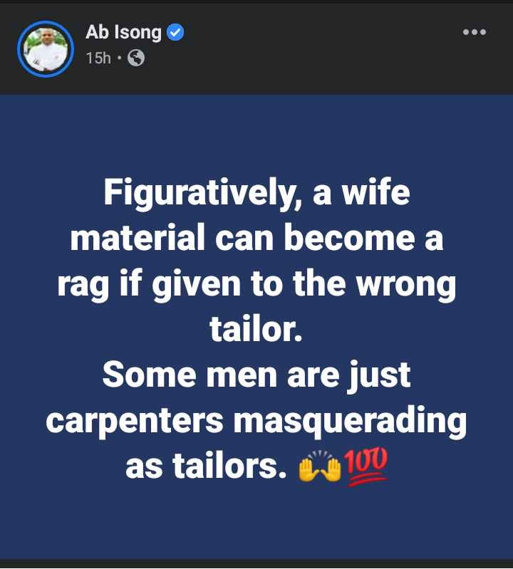 Figuratively: Wife Material Can Become a Rag If Given To the Wrong Tailor (Nigerian Pastor)