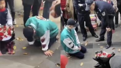 A man in China spent 21 hours on his knees begging his ex